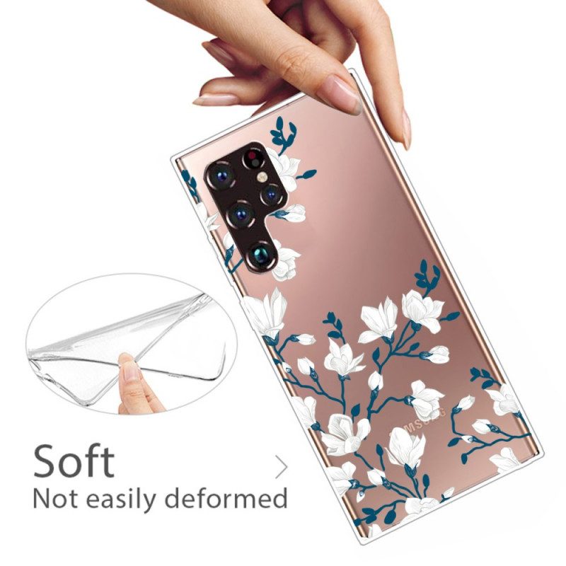 Skal För Samsung Galaxy S22 Ultra 5G Transparenta Vita Blommor