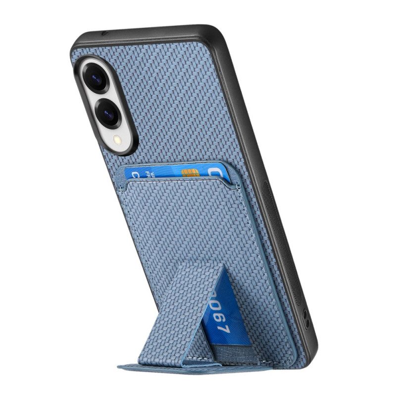Skal För Samsung Galaxy S25 5g Edge Korthållare Med Kolfibertextur Och Integrerat Stativ