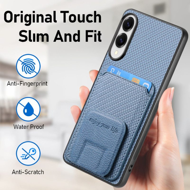 Skal För Samsung Galaxy S25 5g Edge Korthållare Med Kolfibertextur Och Integrerat Stativ