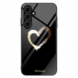 Skal För Samsung Galaxy S25 5g Guldhjärta På Svart Bakgrund