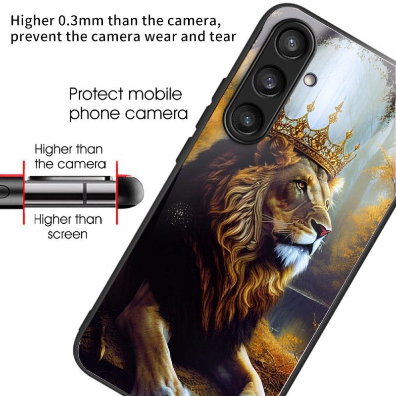 Skal För Samsung Galaxy S25 5g Härdat Glas Gyllene Lejon Krona