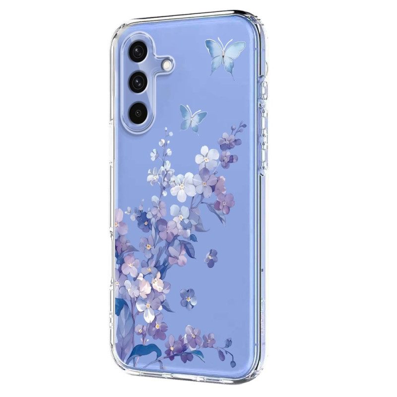 Skal För Samsung Galaxy S25 Fe Transparent Blom- Och Fjärilsdesign