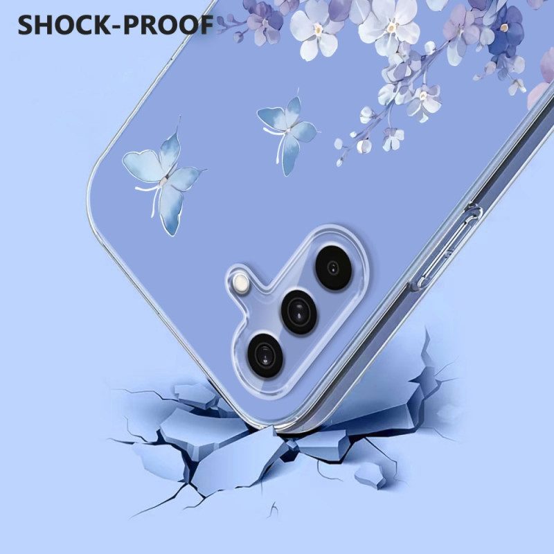 Skal För Samsung Galaxy S25 Fe Transparent Blom- Och Fjärilsdesign