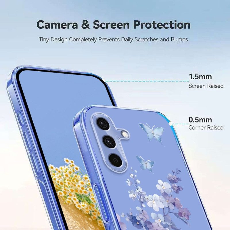 Skal För Samsung Galaxy S25 Fe Transparent Blom- Och Fjärilsdesign