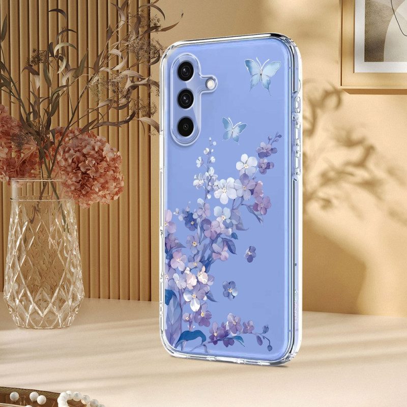 Skal För Samsung Galaxy S25 Fe Transparent Blom- Och Fjärilsdesign