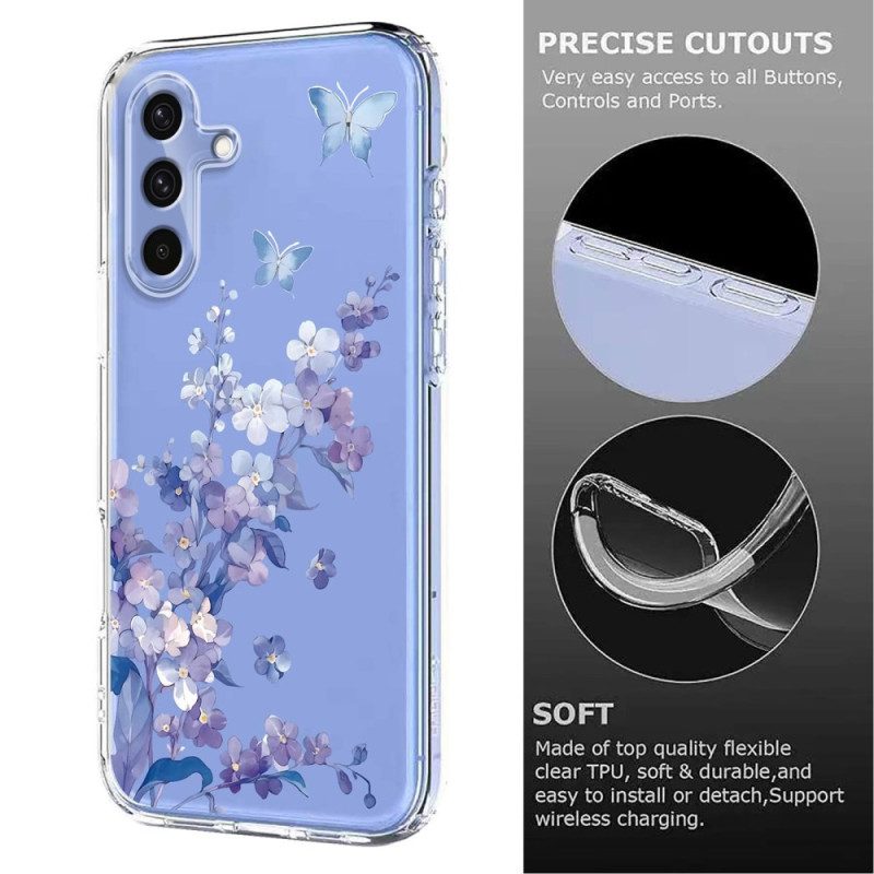 Skal För Samsung Galaxy S25 Fe Transparent Blom- Och Fjärilsdesign