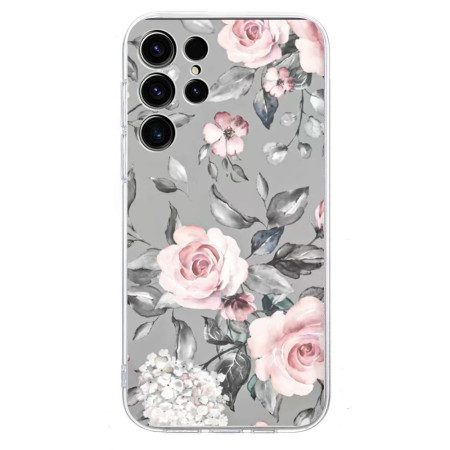 Skal För Samsung Galaxy S25 Ultra 5g Blommönster På Grå Bakgrund