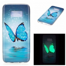 Skal För Samsung Galaxy S8 Fluorescerande Blå Fjäril