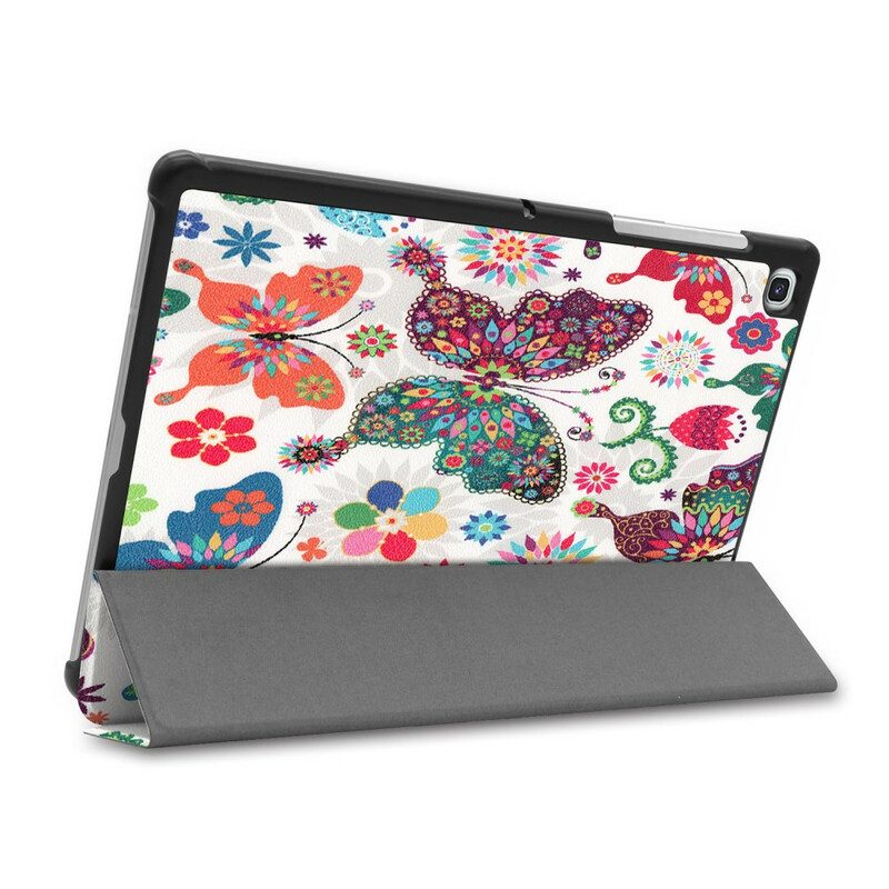 Skal För Samsung Galaxy Tab S5e Retro Fjärilar Och Blommor