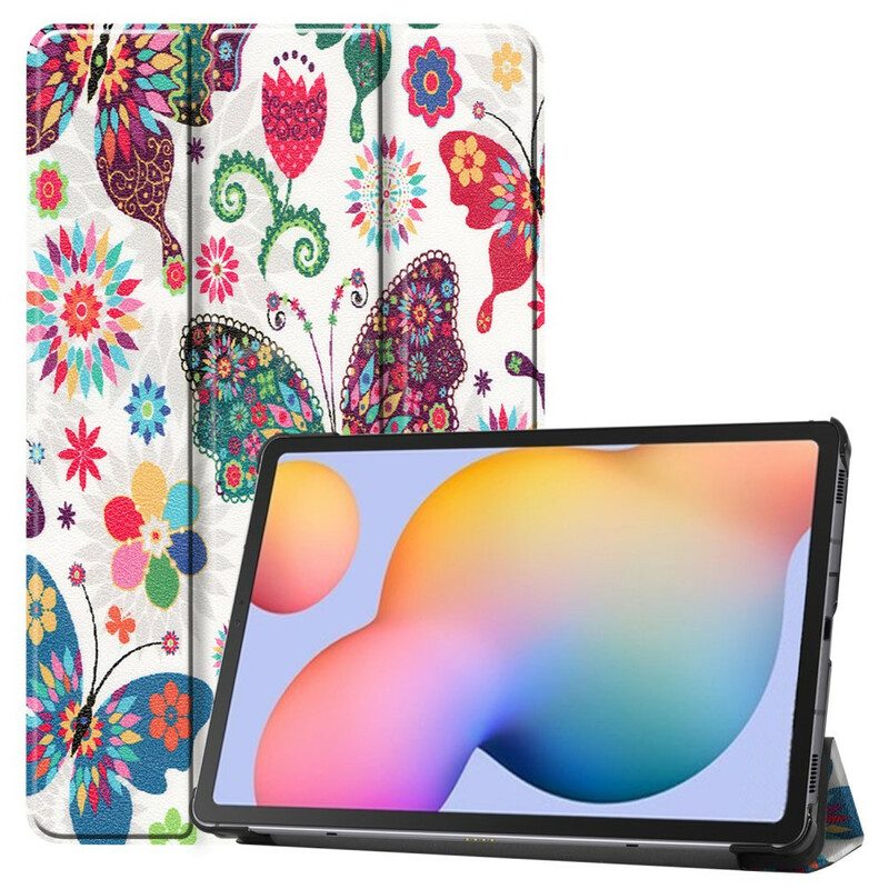 Skal För Samsung Galaxy Tab S6 Lite Retro Fjärilar Och Blommor