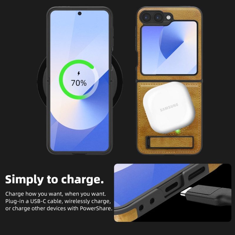 Skal För Samsung Galaxy Z Flip 7 Fe Magsafe-kompatibelt Stativ Med Lädereffekt