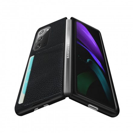 Skal För Samsung Galaxy Z Fold 2 Äkta Litchiläder Med Korthållare