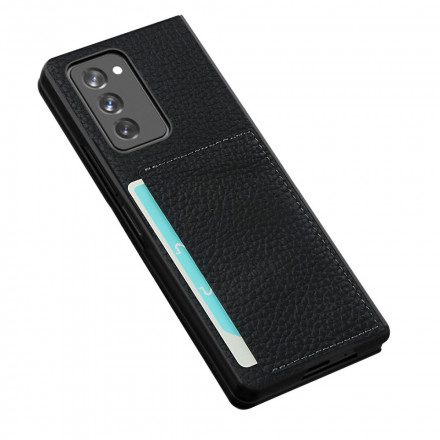 Skal För Samsung Galaxy Z Fold 2 Äkta Litchiläder Med Korthållare