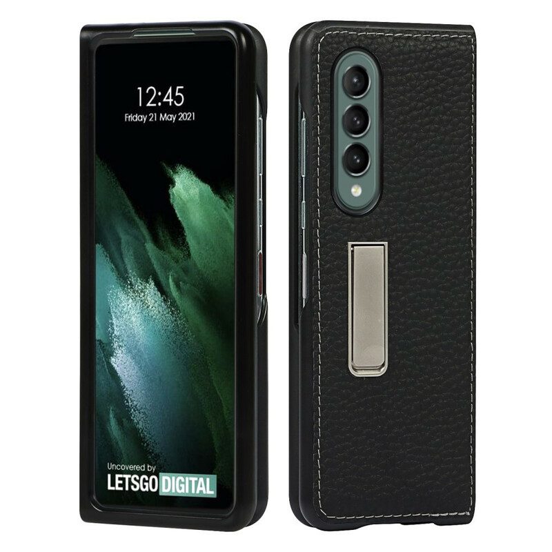 Skal För Samsung Galaxy Z Fold 3 5G Genuint Litchi Läder Hands Free Support