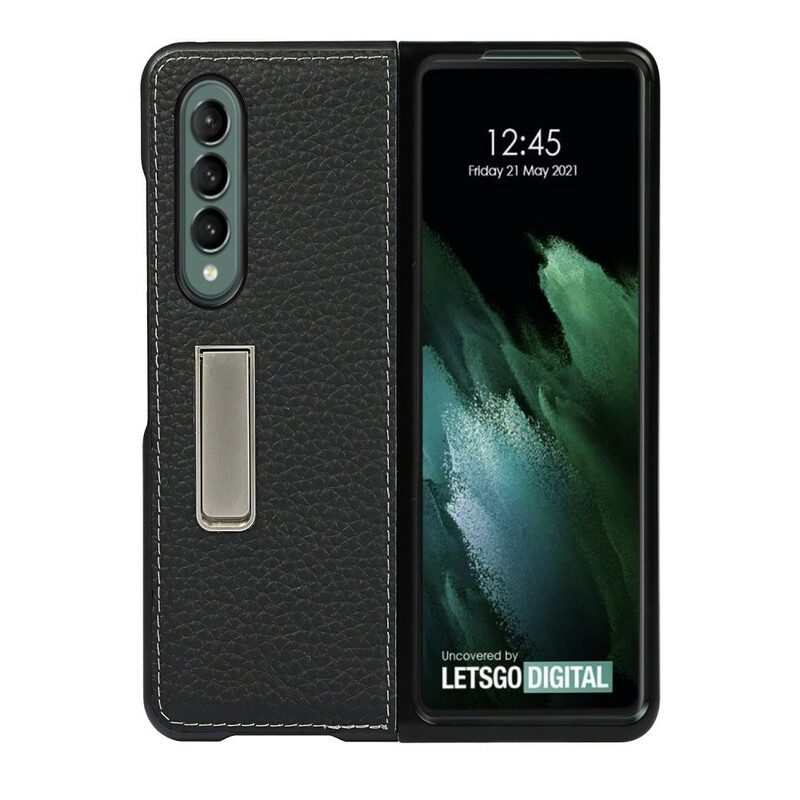 Skal För Samsung Galaxy Z Fold 3 5G Genuint Litchi Läder Hands Free Support