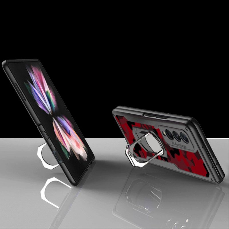 Skal För Samsung Galaxy Z Fold 3 5G Litchi Läder Ring-stöd Gkk