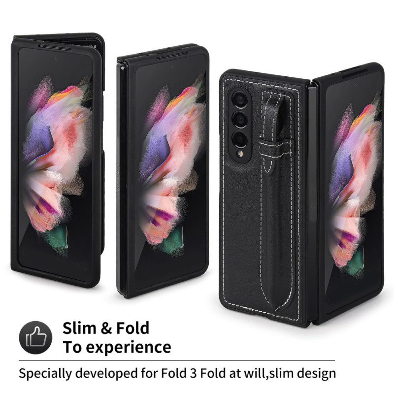 Skal För Samsung Galaxy Z Fold 3 5G Stylushållare I Äkta Läder