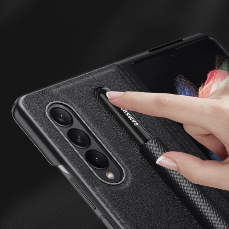 Skal För Samsung Galaxy Z Fold 3 5G Stylushållare I Lädertextur