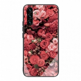 Skal Samsung Galaxy A13 5G / A04s Rosa Blommor Härdat Glas