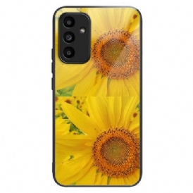 Skal Samsung Galaxy A15 Telefonfodral Solrosor I Härdat Glas