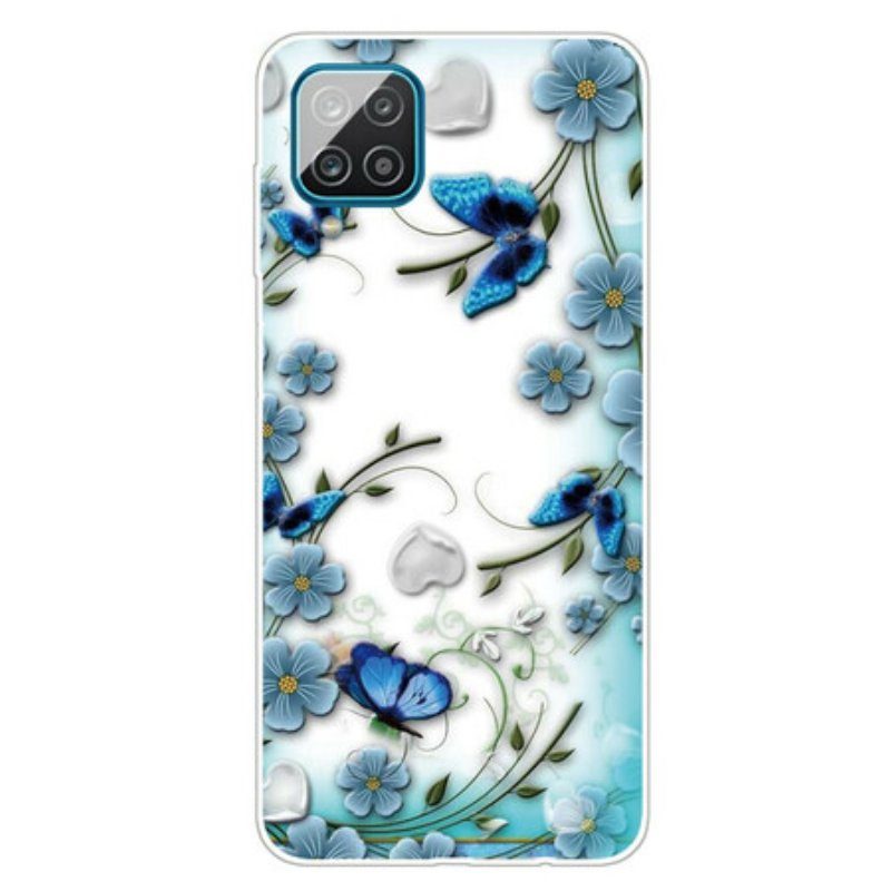 Skal Samsung Galaxy M12 / A12 Sömlös Retro Fjärilar Och Blommor