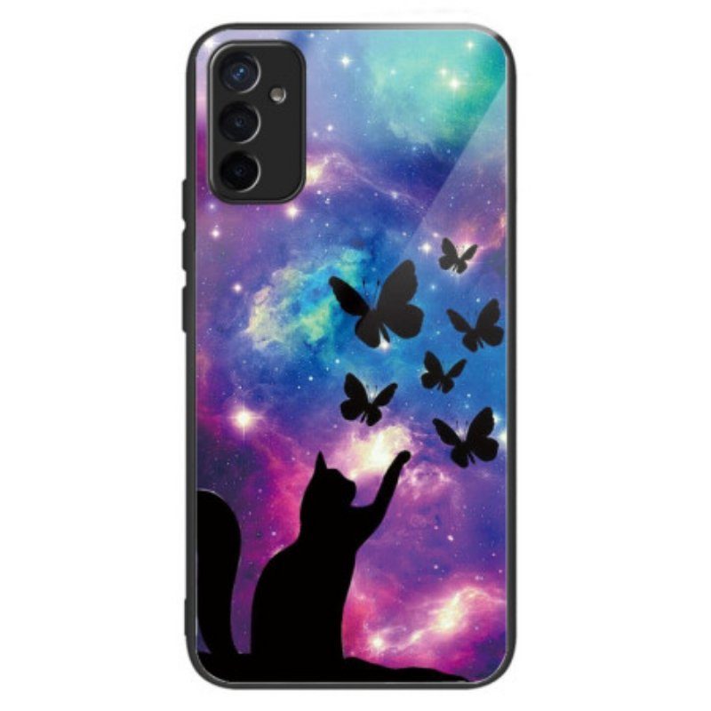 Skal Samsung Galaxy M13 Katt Och Fjärilar I Härdat Glas