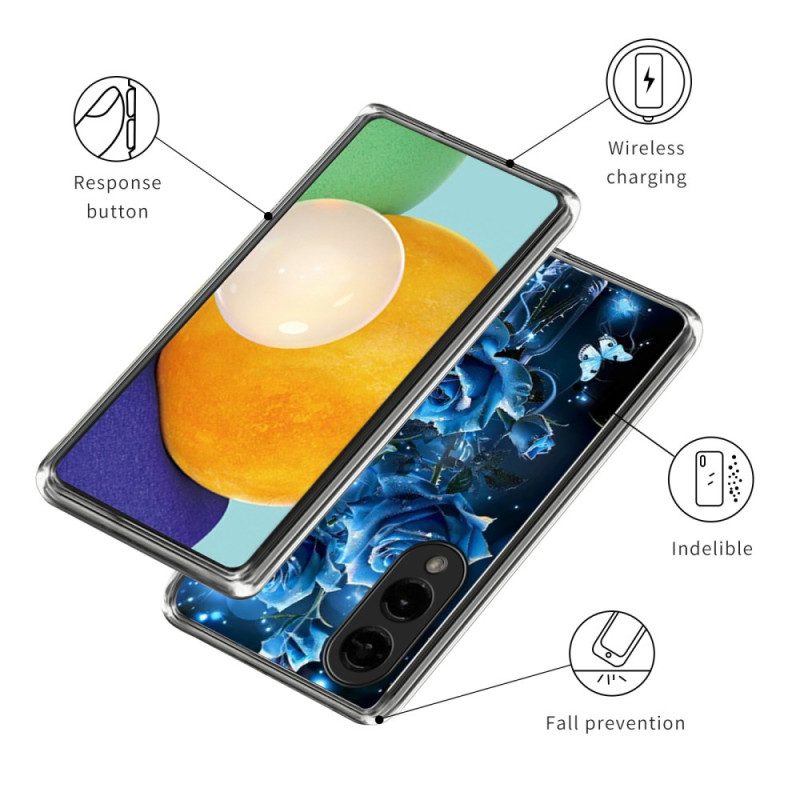 Skal Samsung Galaxy S25 5g Edge Mönster Med Blå Rosor