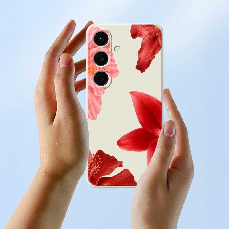 Skal Samsung Galaxy S25 Fe Röd Blommig Silikon