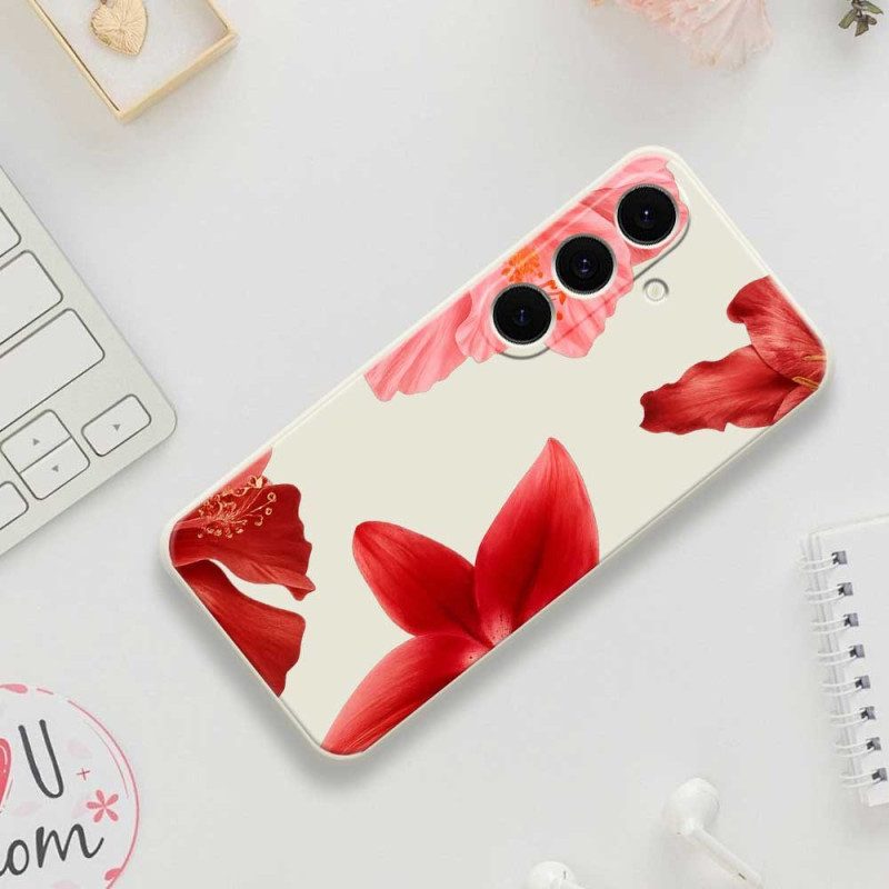 Skal Samsung Galaxy S25 Fe Röd Blommig Silikon