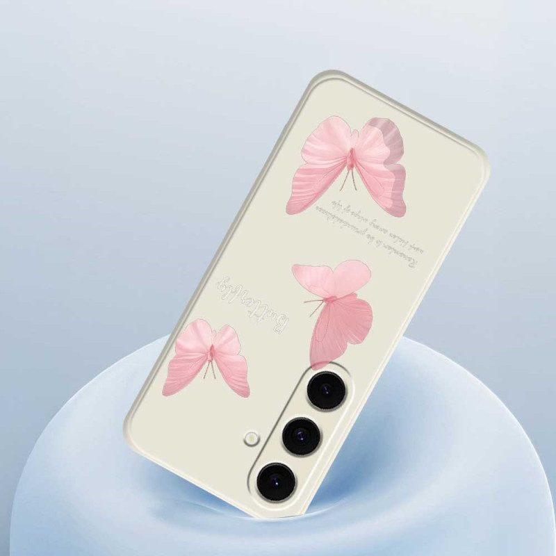 Skal Samsung Galaxy S25 Fe Telefonfodral Rosa Fjärilssilikon