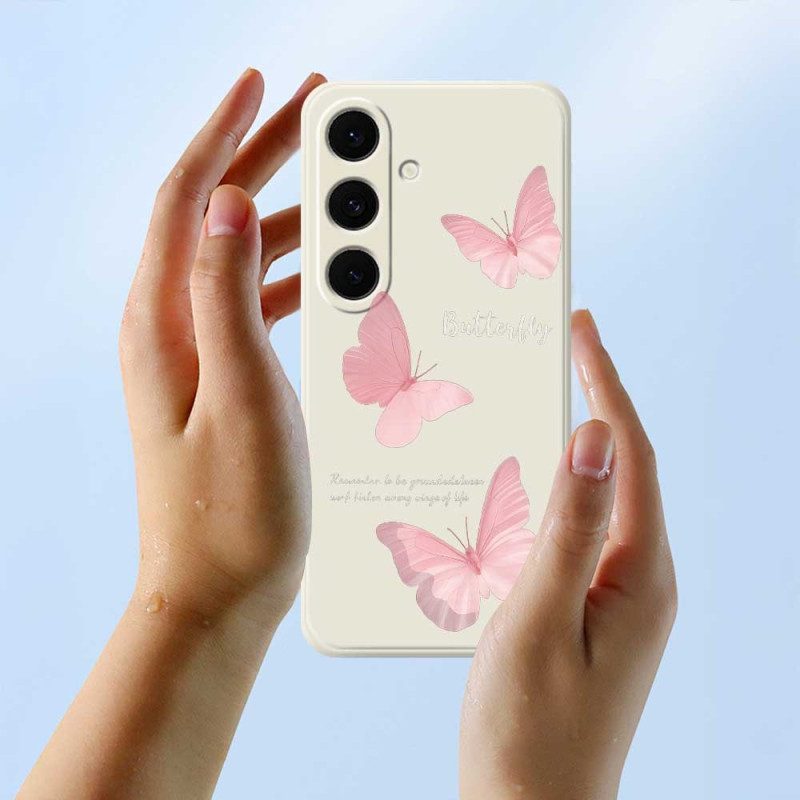 Skal Samsung Galaxy S25 Fe Telefonfodral Rosa Fjärilssilikon