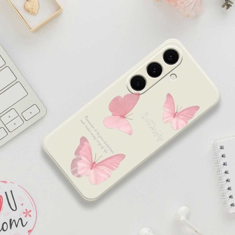 Skal Samsung Galaxy S25 Fe Telefonfodral Rosa Fjärilssilikon