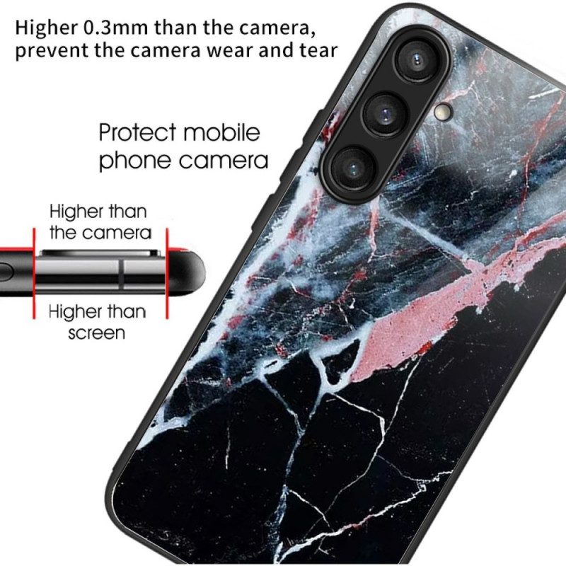 Skal Samsung Galaxy S25 Plus 5g Svart Och Rosa Marmorerat Härdat Glas