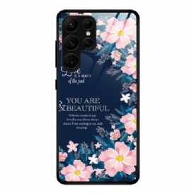 Skal Samsung Galaxy S25 Ultra 5g Telefonfodral Rosa Blommor I Härdat Glas