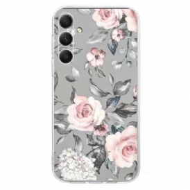 Skal Samsung Galaxy S26 Blommor På Grå Bakgrund
