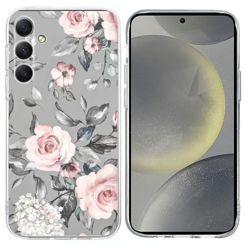 Skal Samsung Galaxy S26 Blommor På Grå Bakgrund