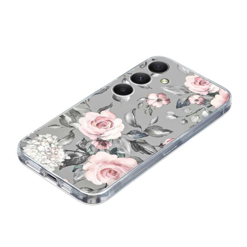 Skal Samsung Galaxy S26 Blommor På Grå Bakgrund