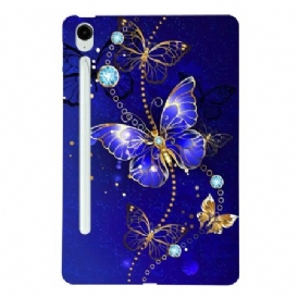 Skal Samsung Galaxy Tab S10 Fe Plus Telefonfodral Blå Och Guldfärgade Fjärilar