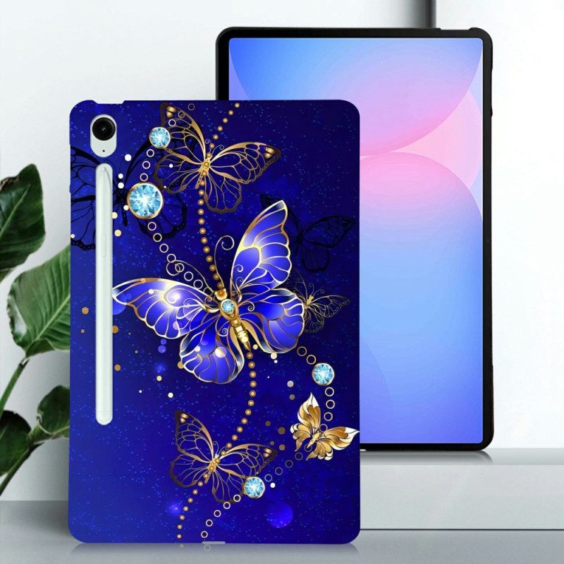Skal Samsung Galaxy Tab S10 Fe Plus Telefonfodral Blå Och Guldfärgade Fjärilar