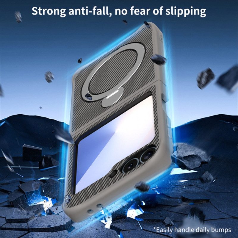 Skal Samsung Galaxy Z Flip 7 Fe Kolfiberdesign Med Magnetiskt Stativ
