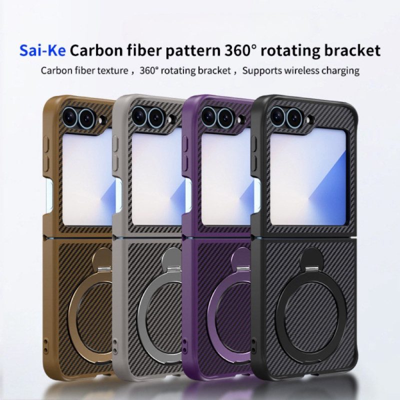 Skal Samsung Galaxy Z Flip 7 Fe Kolfiberdesign Med Magnetiskt Stativ