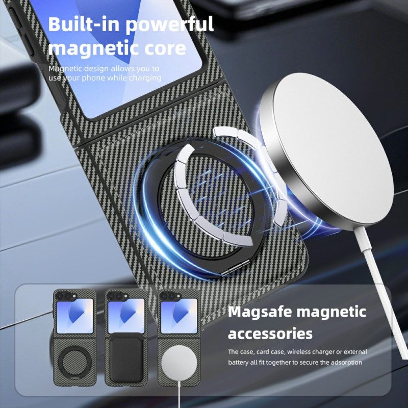 Skal Samsung Galaxy Z Flip 7 Fe Magnetisk Kolfiber Och Stativ