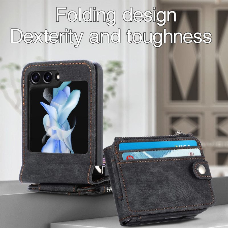 Skal Samsung Galaxy Z Flip 7 Fe Retrostativ Och Korthållare Med Dragkedja