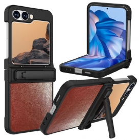 Skal Samsung Galaxy Z Flip 7 Fe Telefonfodral Lädereffekt Med Stativ