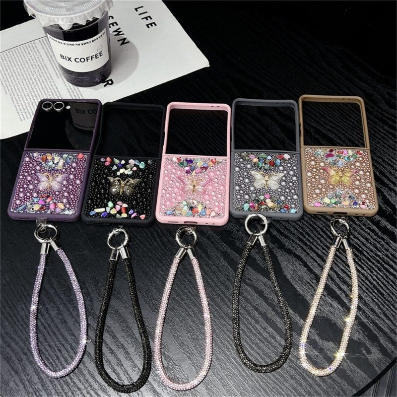 Skal Samsung Galaxy Z Flip 7 Glitterdesign Och Handledsrem