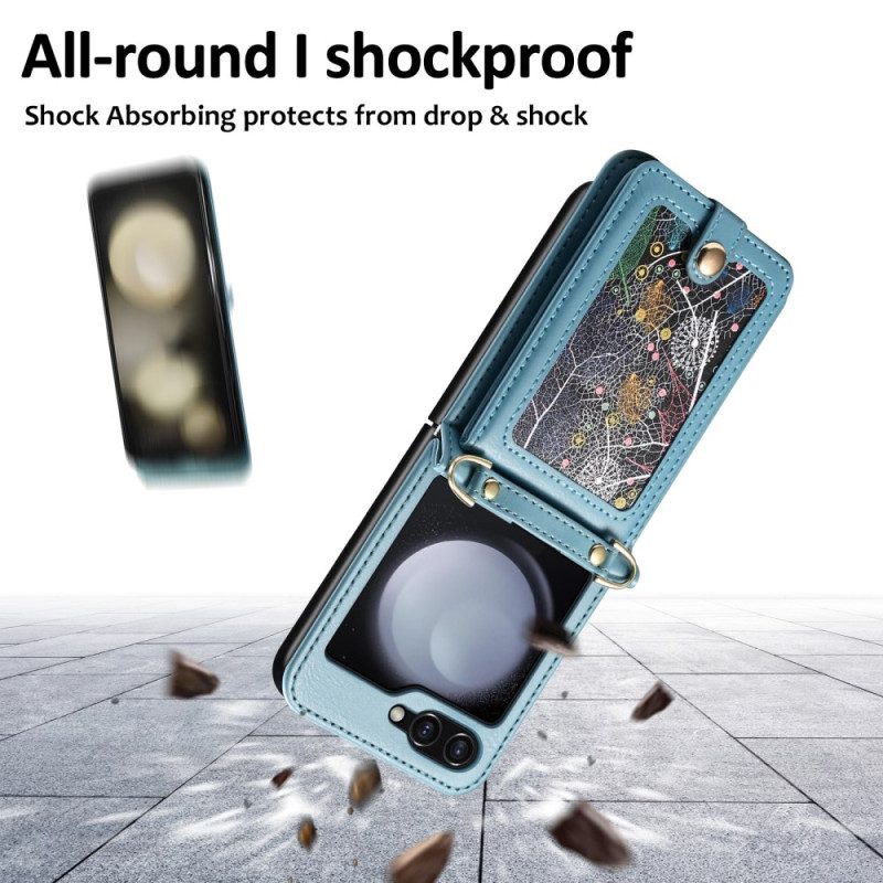 Skal Samsung Galaxy Z Flip 7 Marmorerad Korthållare Och Axelrem
