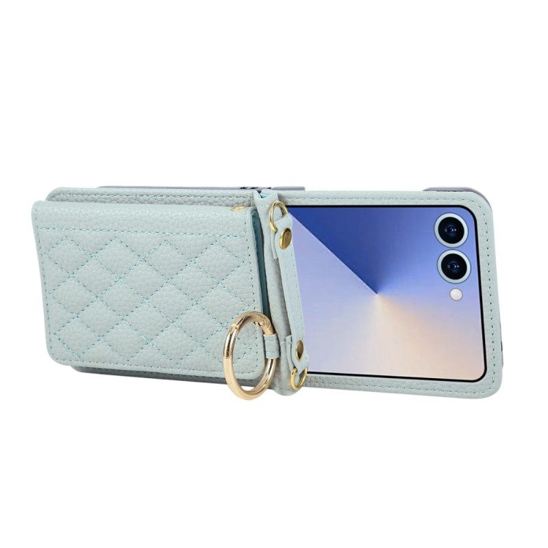 Skal Samsung Galaxy Z Flip 7 Quiltad Plånbok Med Axelrem