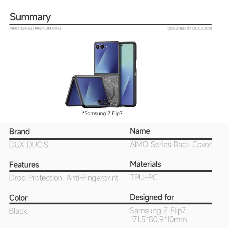 Skal Samsung Galaxy Z Flip 7 Telefonfodral Magsafe-kompatibel Aimo-serien Dux Ducis