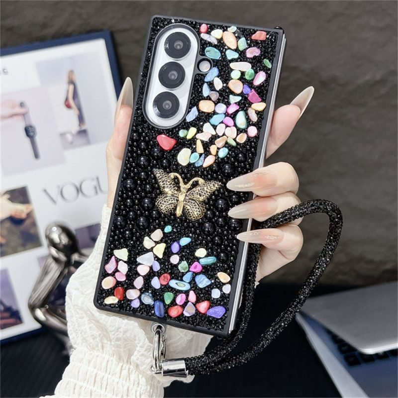Skal Samsung Galaxy Z Fold 7 Fjäril Med Strass Och Rem