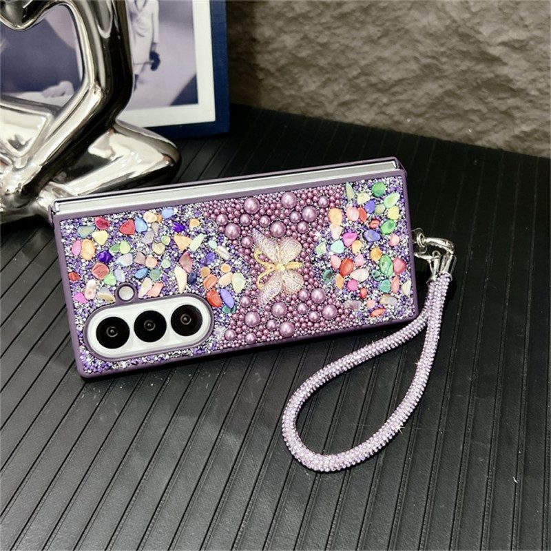 Skal Samsung Galaxy Z Fold 7 Fjäril Med Strass Och Rem